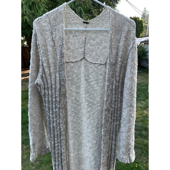 Free People Women's Open Knit Tan Open Front Long Line Cardigan Sweater Size L - Picture 2 of 8